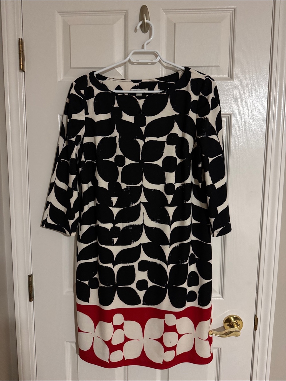 London Style Collection Mod Geometric Shift Dress Black White Red Size L